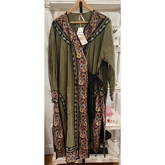Free People $398 Bali Somerset Long Duster Size XS Small Festival  Olive Green - Picture 5 of 8